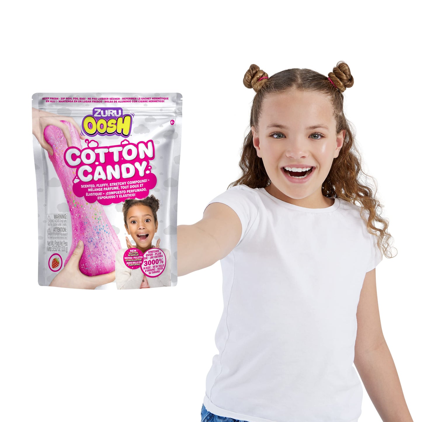 Oosh Cotton Candy Large Foil Bag 100G (Strawberry) By Zuru, Fluffy Slime, Stretch Slime, Grows 3000% In Size, Slime For Girls And Kids (Pink)