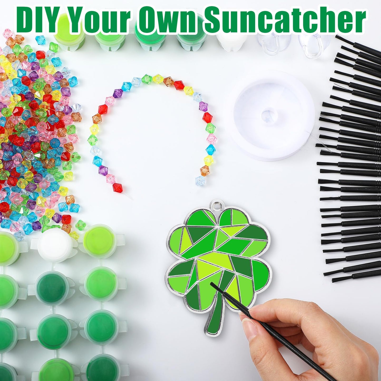 WinnerWhy 36 Sets St. Patricks Day Shamrock Suncatchers Ornaments Decorations DIY Window Paint Suncatchers Craft Kits Lucky Sha