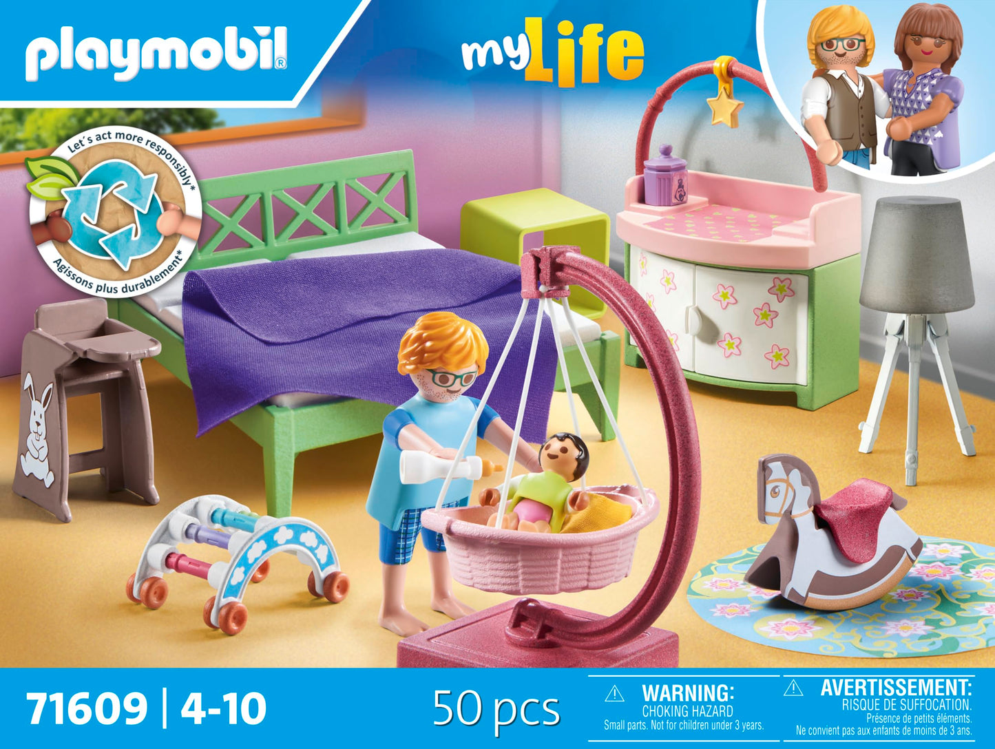 Playmobil Mylife 71609 Bedroom And Two Playmobil Figures, Made From Over 80% Recycled And Biobased Materials, Detailed Toy For C