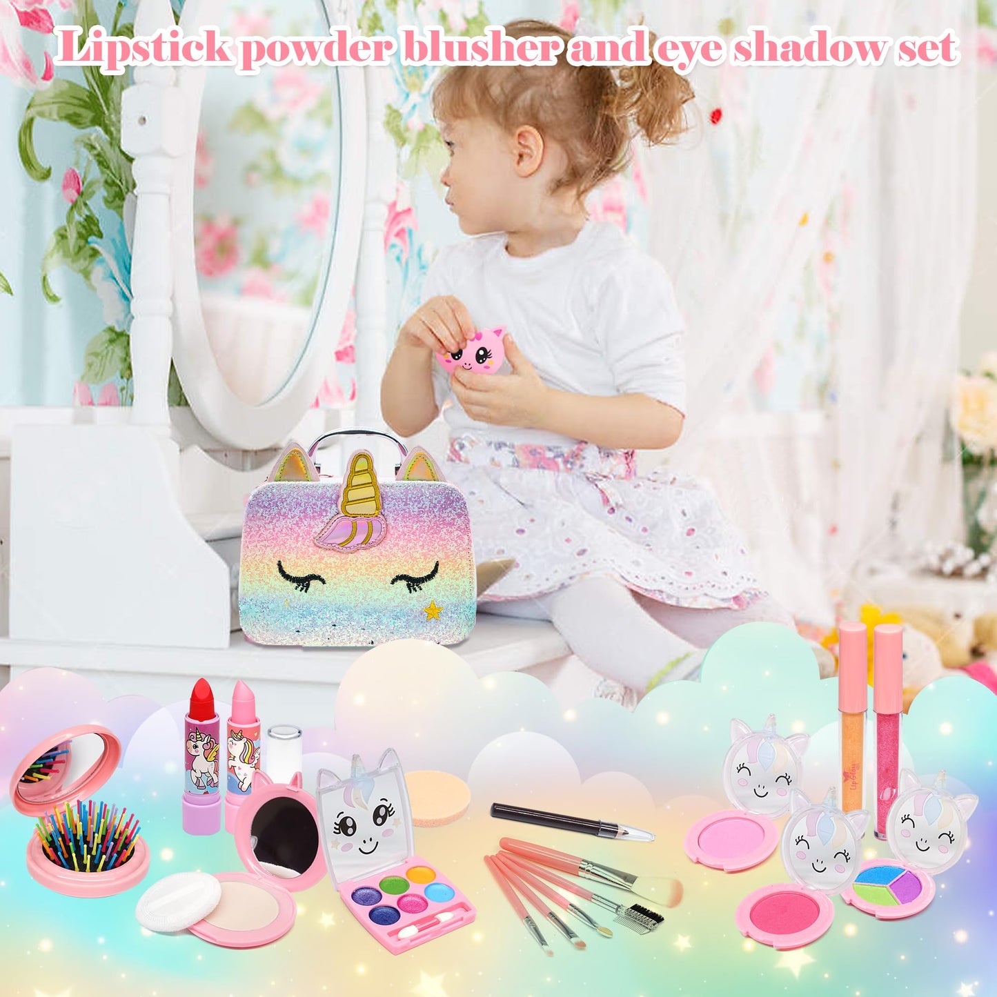 Kids Makeup Kit for Girl - Kid Toys Real Washable Make up Set for Little Girls,Girls Makeup for Toddlers,Princess Play Makeup,Ch