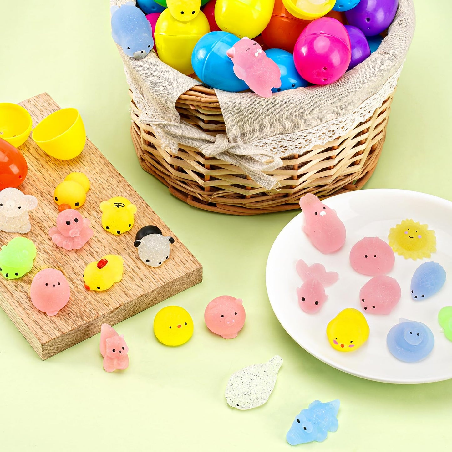 36 Pcs Prefilled Easter Eggs with Mochi Squishy Toys, Easter Eggs Filled with Glitter Soft Animals, Stress Reliever Squishy Toy