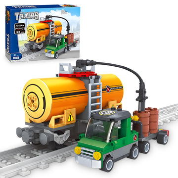 Finger Rock City Freight Train Car Building Toy Sets, Classic Tanker Car And Truck Cargo Train Model, 199 Pcs Moc Construction Toys For Train Lovers,Stem Gifts For Boys Girls 6 7 8+