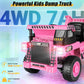 Hikole 12V 4Wd Ride On Dump Truck With Electric Dump Bed, Kids Ride On Cars With Remote Control, Shovel, Led Lights, Music Playe