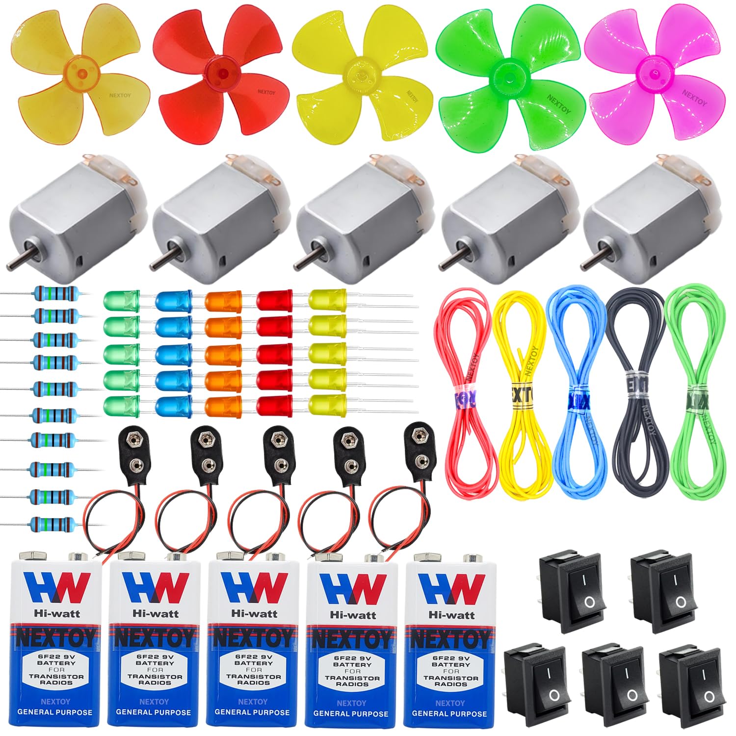 Nextoy Dc Motor Kit Stem Diy Set For Kids Perfect For Robotics, Science Experiments And School Projects 65 Piece In 1 Box