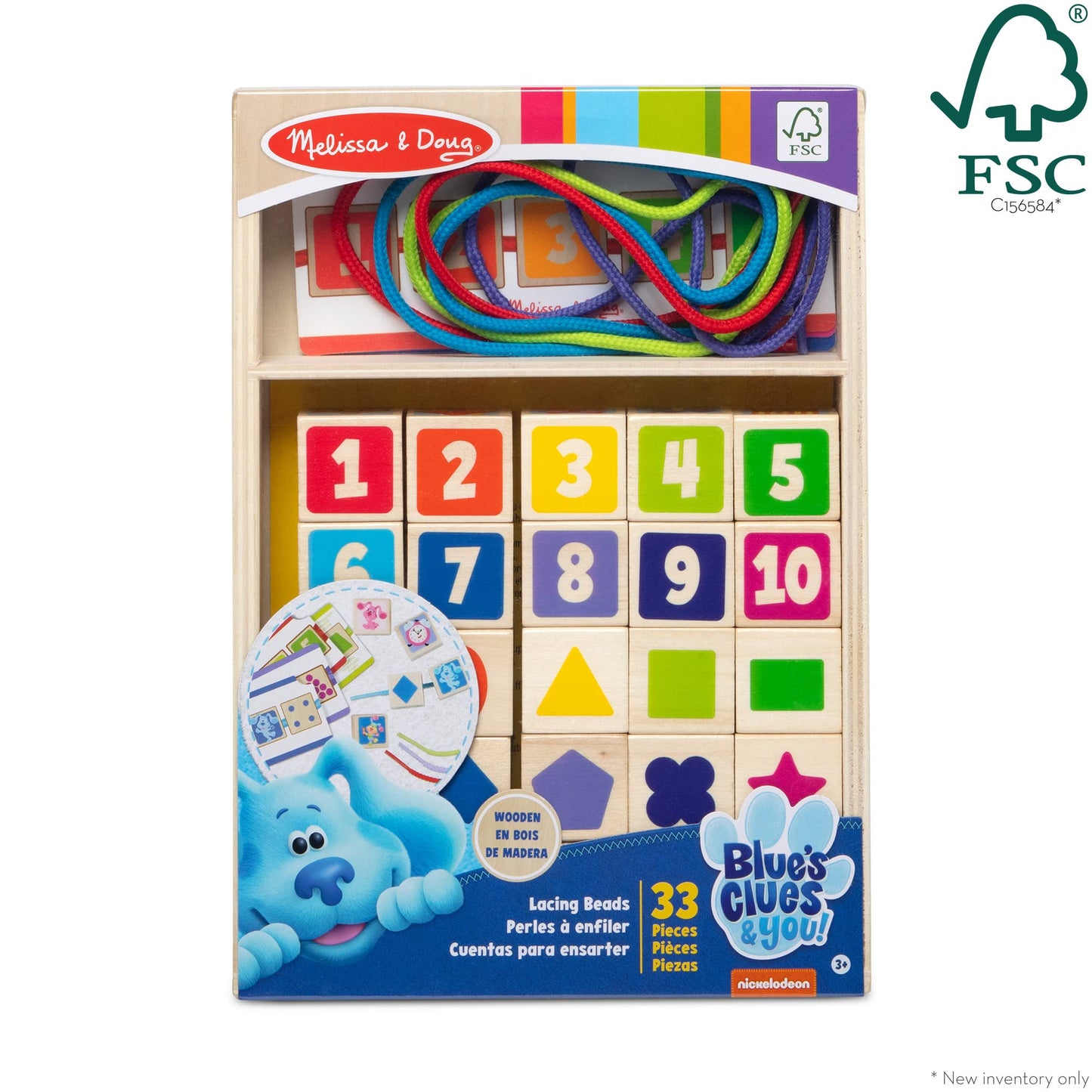 Melissa & Doug Wooden Lacing Beads Set - 25 Beads, 4 Cords, Multi-color, FSC Certified, Model 33046, 10.0 x 7.0 x