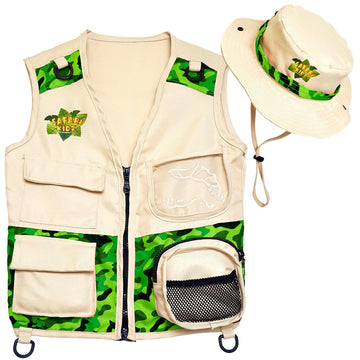 Safari Kidz Outdoor Explorer Kit - Children'S Camouflage Cargo Vest And Hat Set (Green)