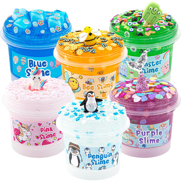 6 Pack Animal Slime Kit, 20 Fl Oz Clear Slime For Kids, Jelly Cube Crunchy Slime Pack, Pink Slime Kit For Girls And Boys Ages 8-