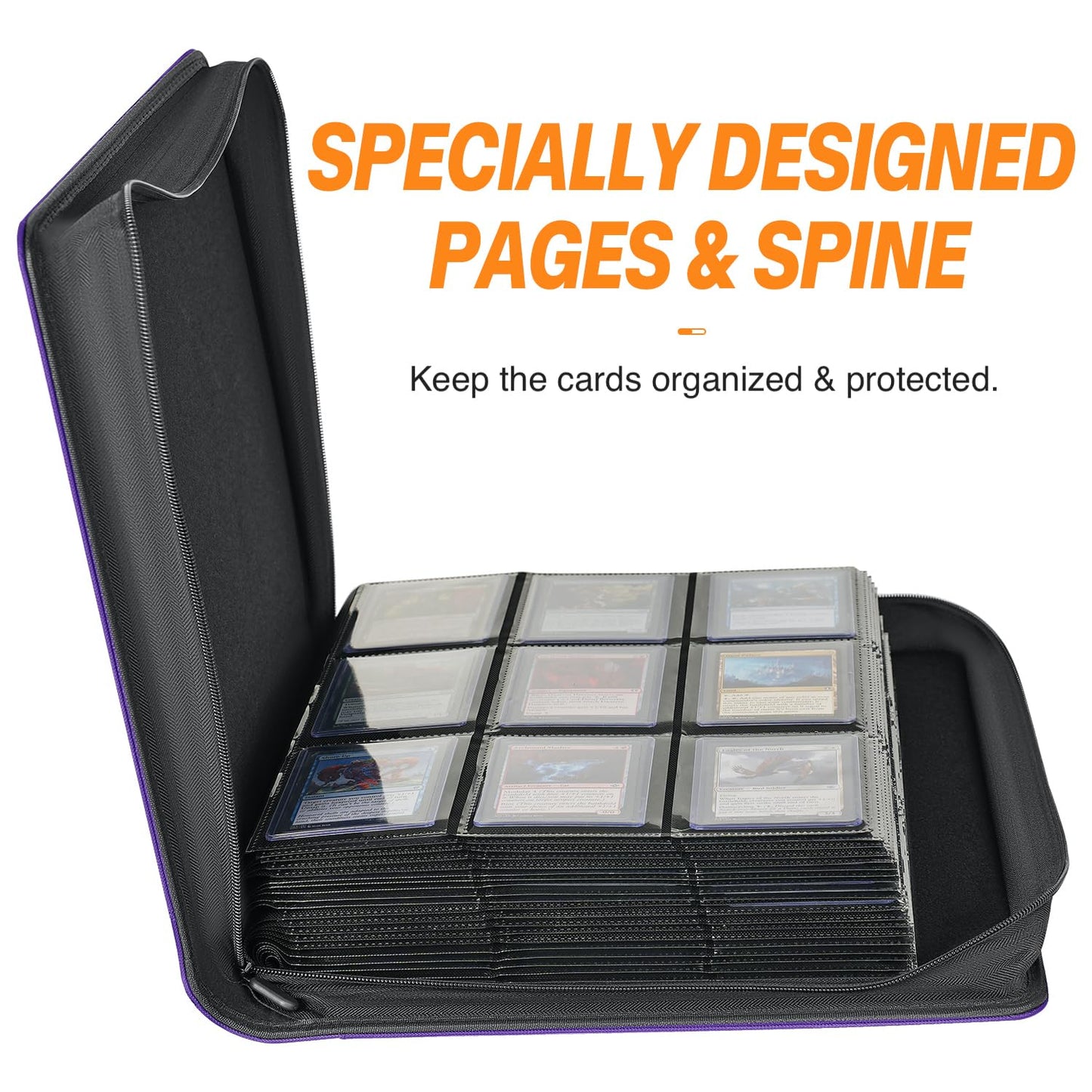 Migitec 9-Pocket Toploader Binder  Holds 360 3 x 4 Rigid Card Holders  Top Loader Collection Display Album for Trading Cards and Sports Cards - Purple