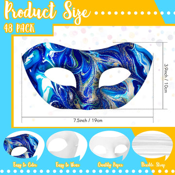 Leyndo 48 Pack Paper Mache Masks Craft Masks Blank DIY Halloween Mask Half Face Paintable Mask Mardi Gras Masquerade Cosplay(Sim
