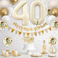 40Th Birthday Decorations Sand White Gold,40Th Birthday Balloons Beige Gold,Happy 40Th Birthday Banner With Cake Toppers Number