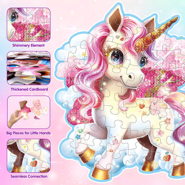 45Pcs Shimmery Unicorn Floor Puzzles For Kids Ages 3-5, Jumbo Jigsaw Puzzles For Kids Unicorn Puzzle For Toddlers Age 3+ Year Ol