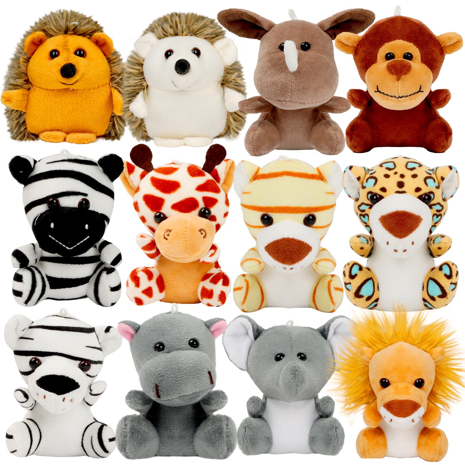 Valentines Day Gifts For Kids - Small Stuffed Animals Bulk - 12 Pcs Mini Plush Animals, 4.5 Inch Cute Jungle Stuffed Animals, Pl