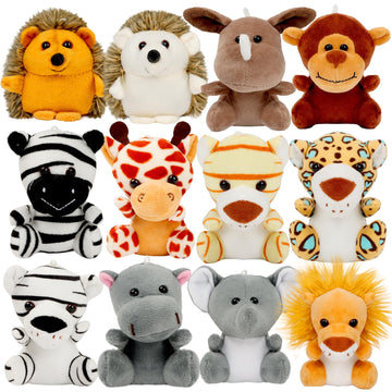 Valentines Day Gifts For Kids - Small Stuffed Animals Bulk - 12 Pcs Mini Plush Animals, 4.5 Inch Cute Jungle Stuffed Animals, Pl