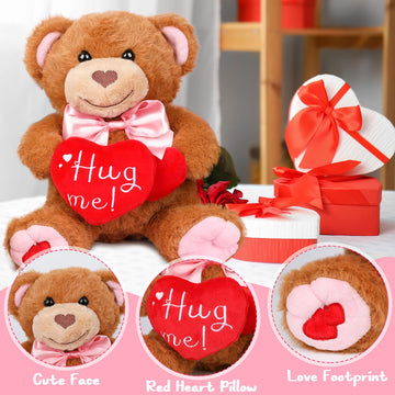 Bear Plush With Red Heart, 10    Valentines Day Bear Stuffed Animal, Cute Bear Plush Toy With Bow Sweet For Girlfriend Boyfriend