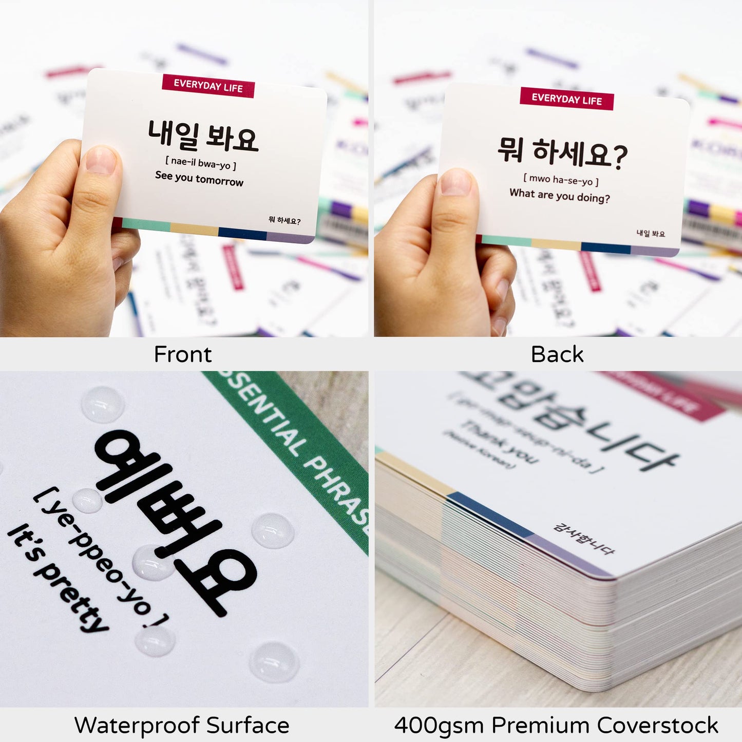 Stellarsol Pocket-Sized Korean Dialogue Flashcards - 128 Basic Phrases for Beginners, Multi Color