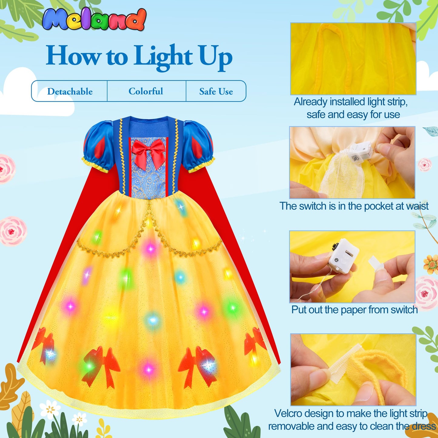 Meland Princess Dress - Light Up Princess Dress Up Clothes For Girls 3-8 Princess Costumes For Girls Toddlers Birthday Gift