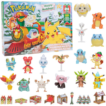 Pok?mon NEW 2024 Holiday Advent Calendar with 24 Gifts - Christmas Playset for Kids - Characters Include 2 Pikachu  Bulbasaur  Charmander & More - 16 Toy Figures & 8 Christmas Accessories - Officially Licensed - For Boys & Girls 4+