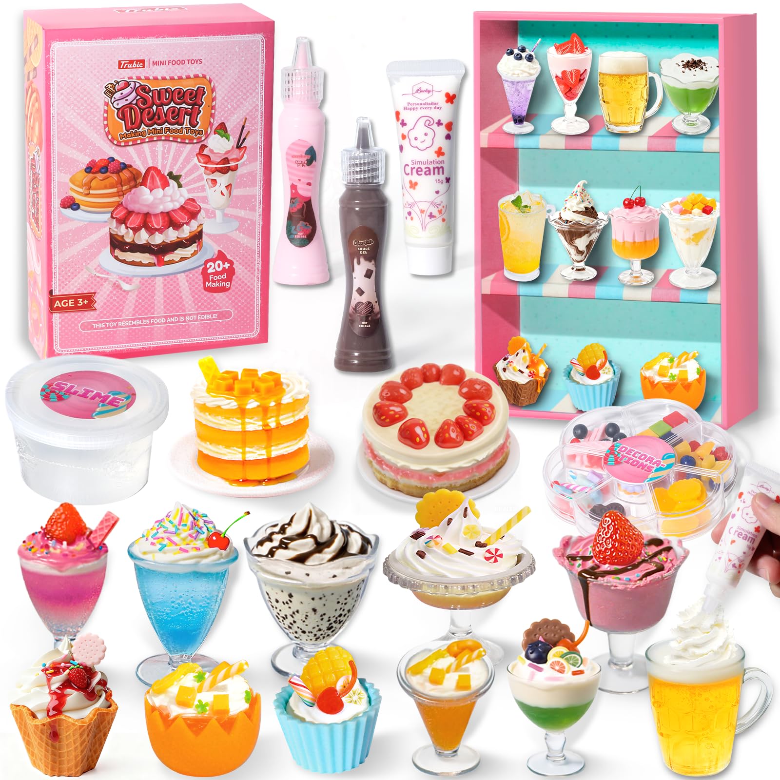 18 Minature Food Slime Kit, Mini Sweet Dessert & Drink, Arts and Crafts Set, DIY Kitchen Pretend Play Toys, Christmas Birthday P