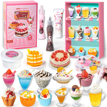 18 Minature Food Slime Kit, Mini Sweet Dessert & Drink, Arts and Crafts Set, DIY Kitchen Pretend Play Toys, Christmas Birthday P