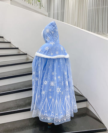 Purfeel Girls Elsa Hooded Princess Cape Halloween Snow Cloak Costume Toddler Girls Dress Up Cape 7-10Years