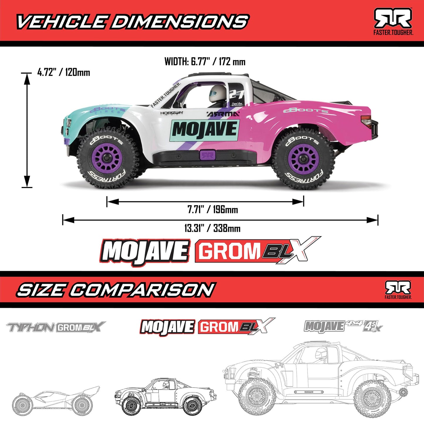 ARRMA Mojave GROM 4X4 223S BLX Brushless Desert Truck RTR, Teal, ARA2304ST1, Battery & Charger Included