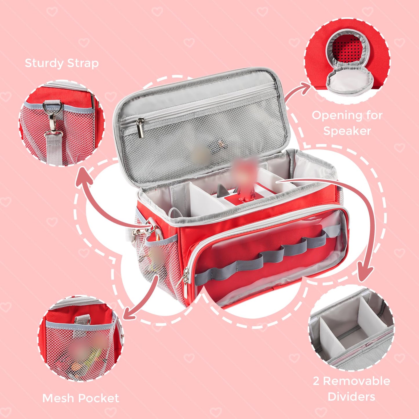 Hautton Carrying Case For Toniebox Starter Set, Portable Travel Carrying Bag For Tonies Audio Player, Tonies Figures, Headphone And Charging Station With Shoulder Strap And Handle -Red