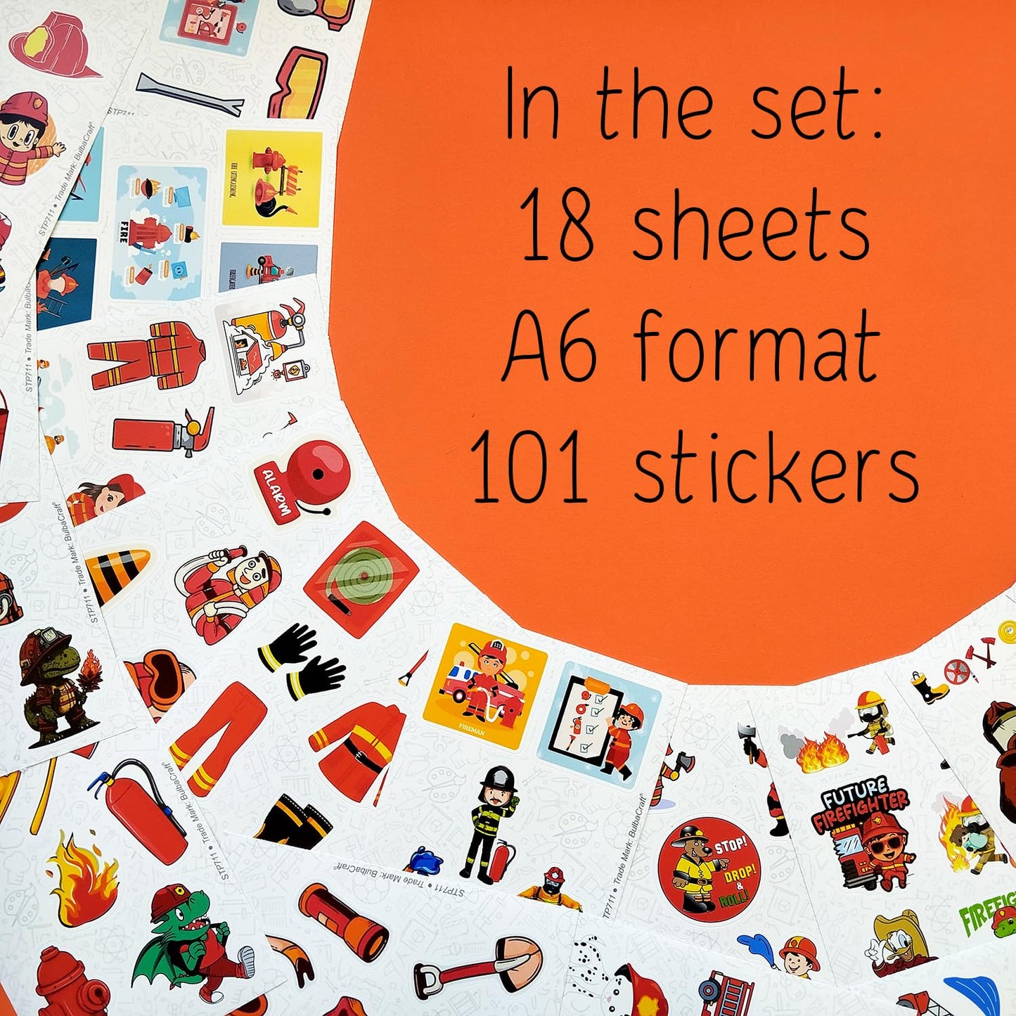 Bulbacraft Firefighter Stickers For Kids, 100Pcs Vinyl Decals, Waterproof, Reusable, Party Favors, School Supplies, Fire Truck T