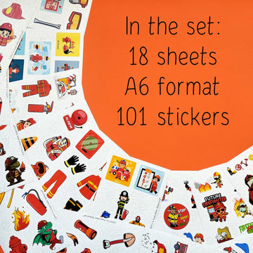 Bulbacraft Firefighter Stickers For Kids, 100Pcs Vinyl Decals, Waterproof, Reusable, Party Favors, School Supplies, Fire Truck T