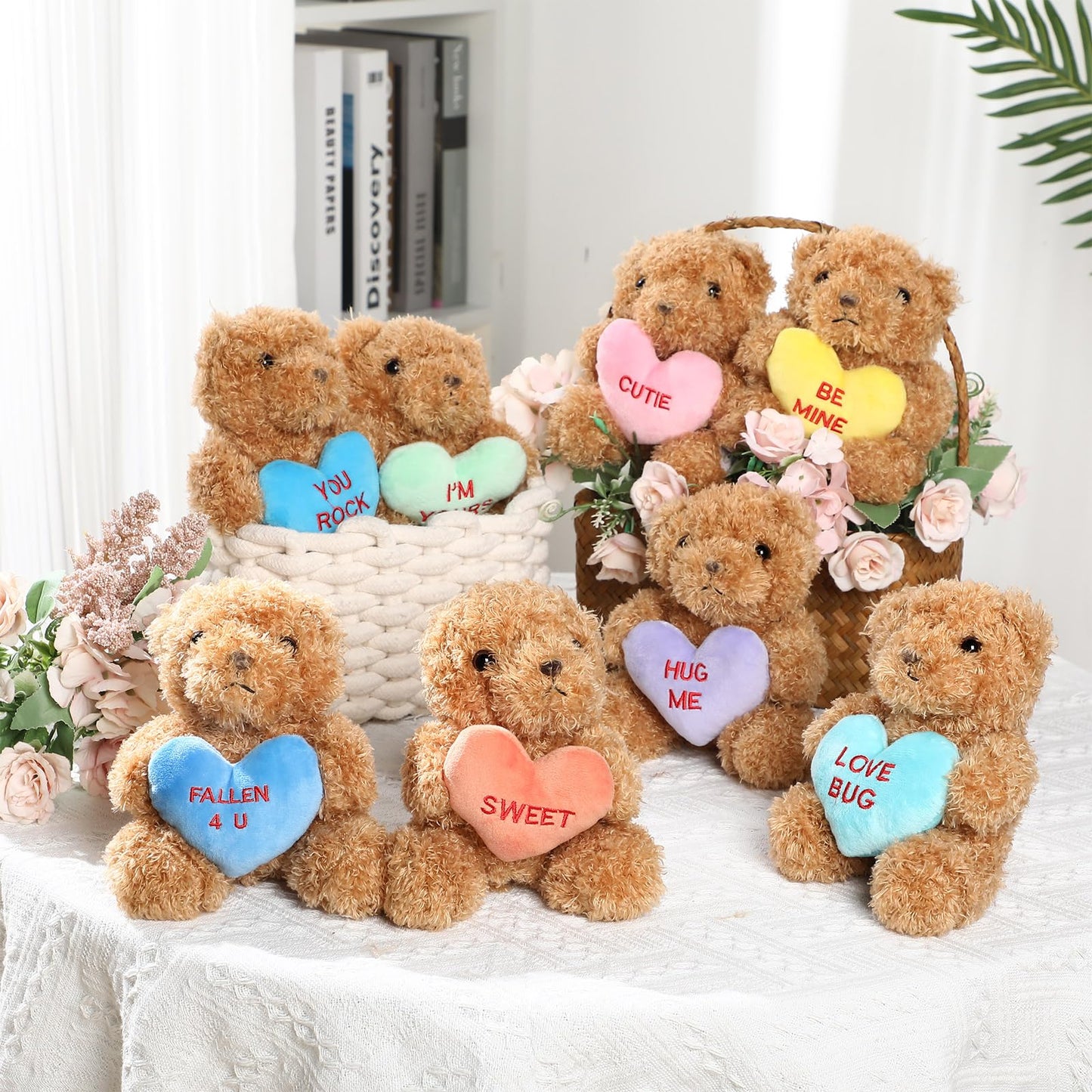 Hanaive 8 Pcs Valentines Day Stuffed Animals Bulk Valentine Plush Animals Toys With Holding Heart Sweet Romantic Anniversary Bir