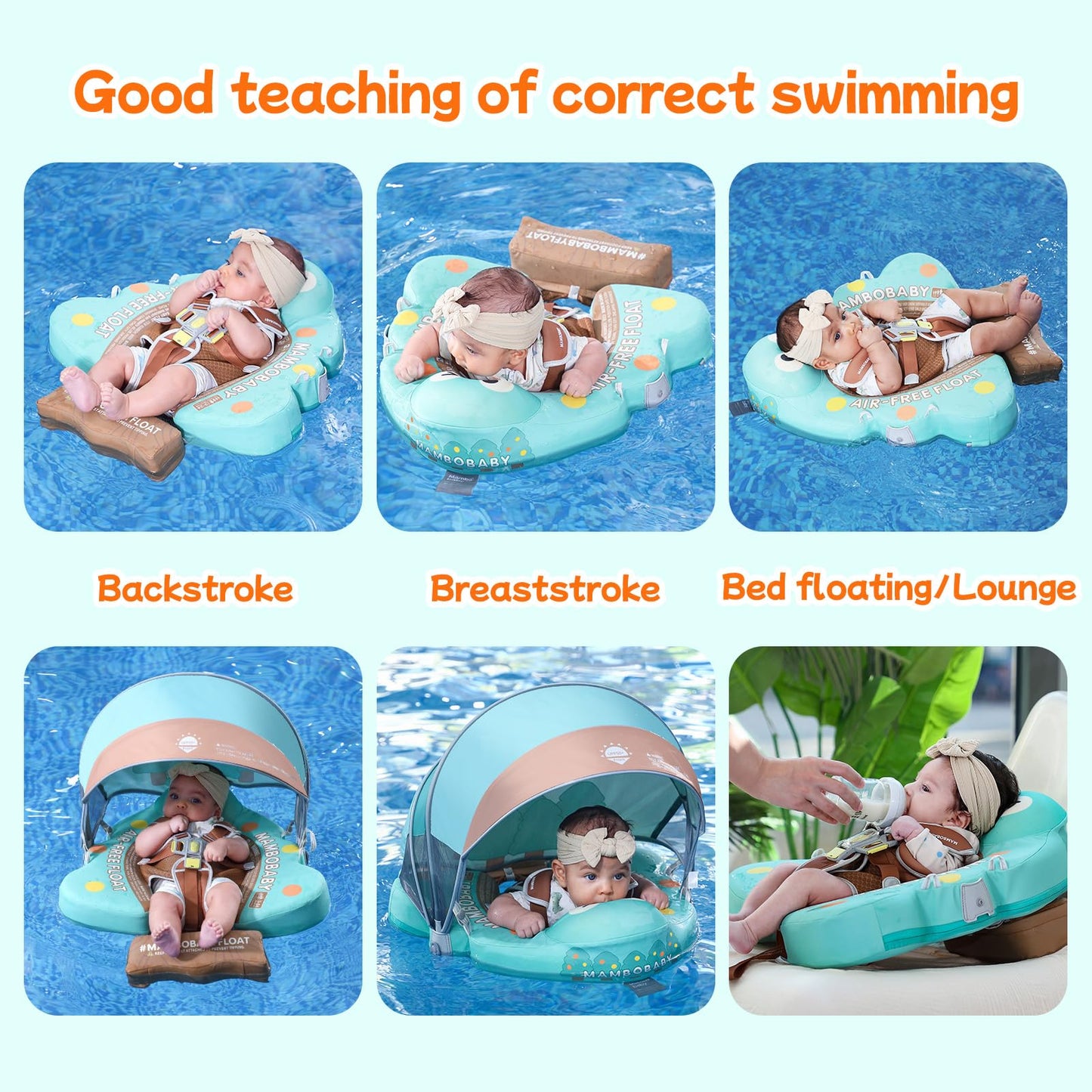 Big Buoyancy And Comfort Mambobaby Float With Canopy And Tail New Upgraded Non-Inflatable Baby Pool Float Mambo Float Swim Train