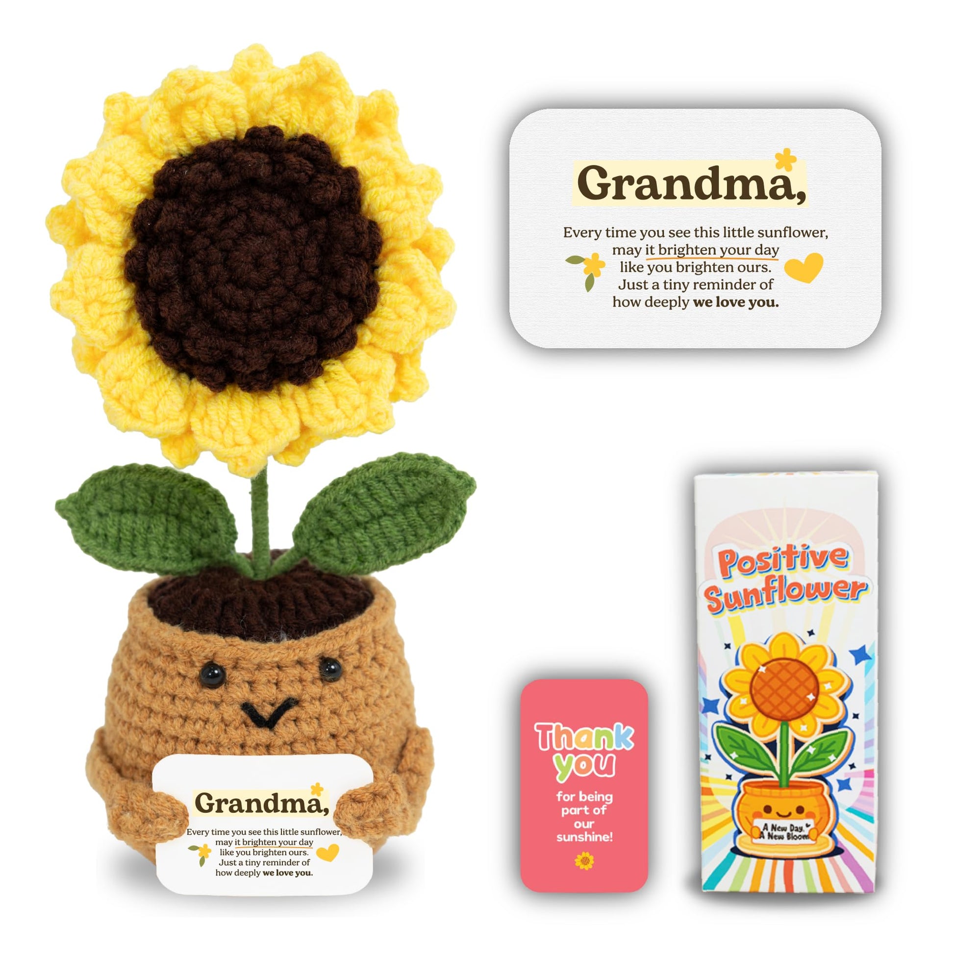 THEGIFTY Emotional Support Crochet Sunflower Doll - Handmade Positive Affirmation Gift for Women  Mom  Dad  Grandma  Friends Teachers (Grandma)
