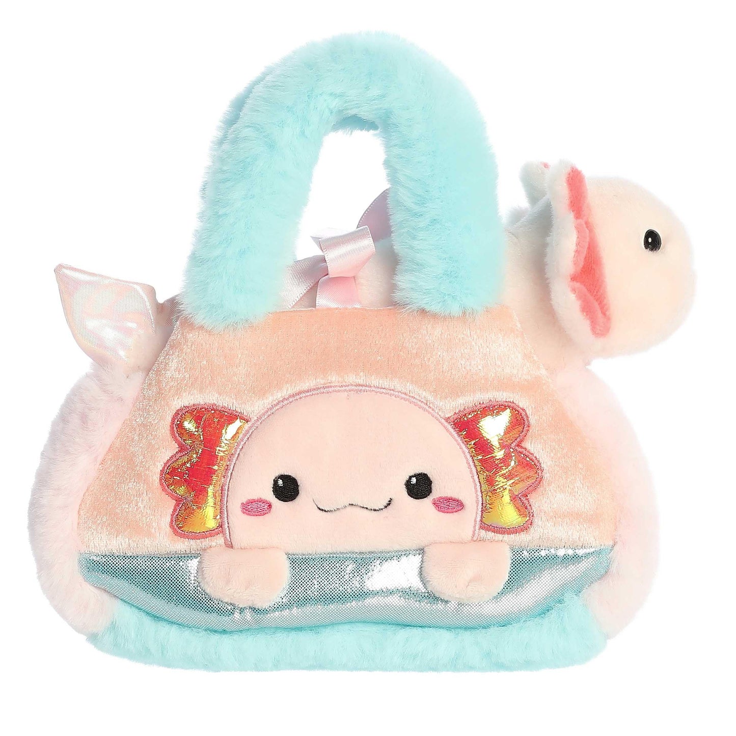 Aurora Fashionable Fancy Pals Peek-A-Boo Axolotl Stuffed Animal - On-The-go Companions - Stylish Accessories - Pink 7.5 Inches