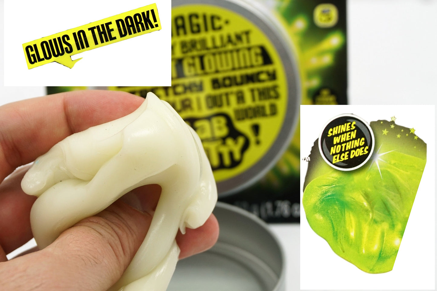 JA-RU Lab Putty Glow in The Dark Slime w/Tin Container (1 Unit) Stress Relief Putty for Kids. Anger Management Toys. Mini Slime