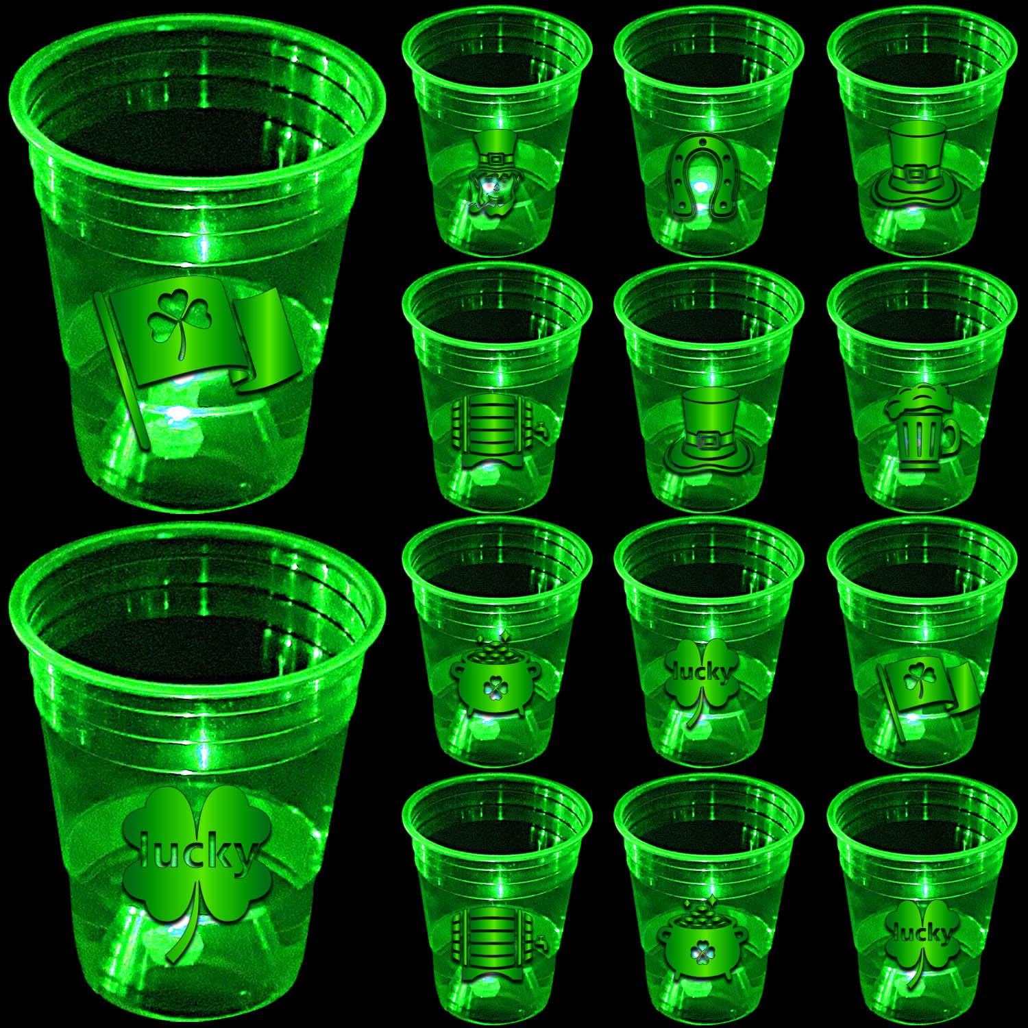 mishunyus 24 Pcs Glow St.Patricks day Cups,St.Patricks Day Party Supplies,Shamrock Party Cups for Party Decorations,Party Favo