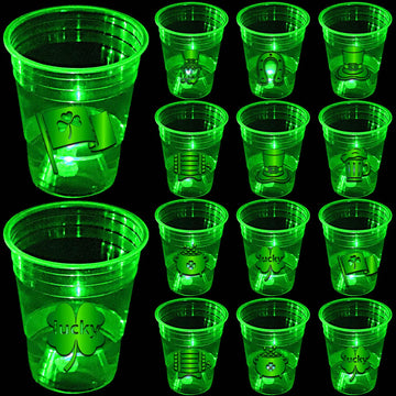 mishunyus 24 Pcs Glow St.Patricks day Cups,St.Patricks Day Party Supplies,Shamrock Party Cups for Party Decorations,Party Favo