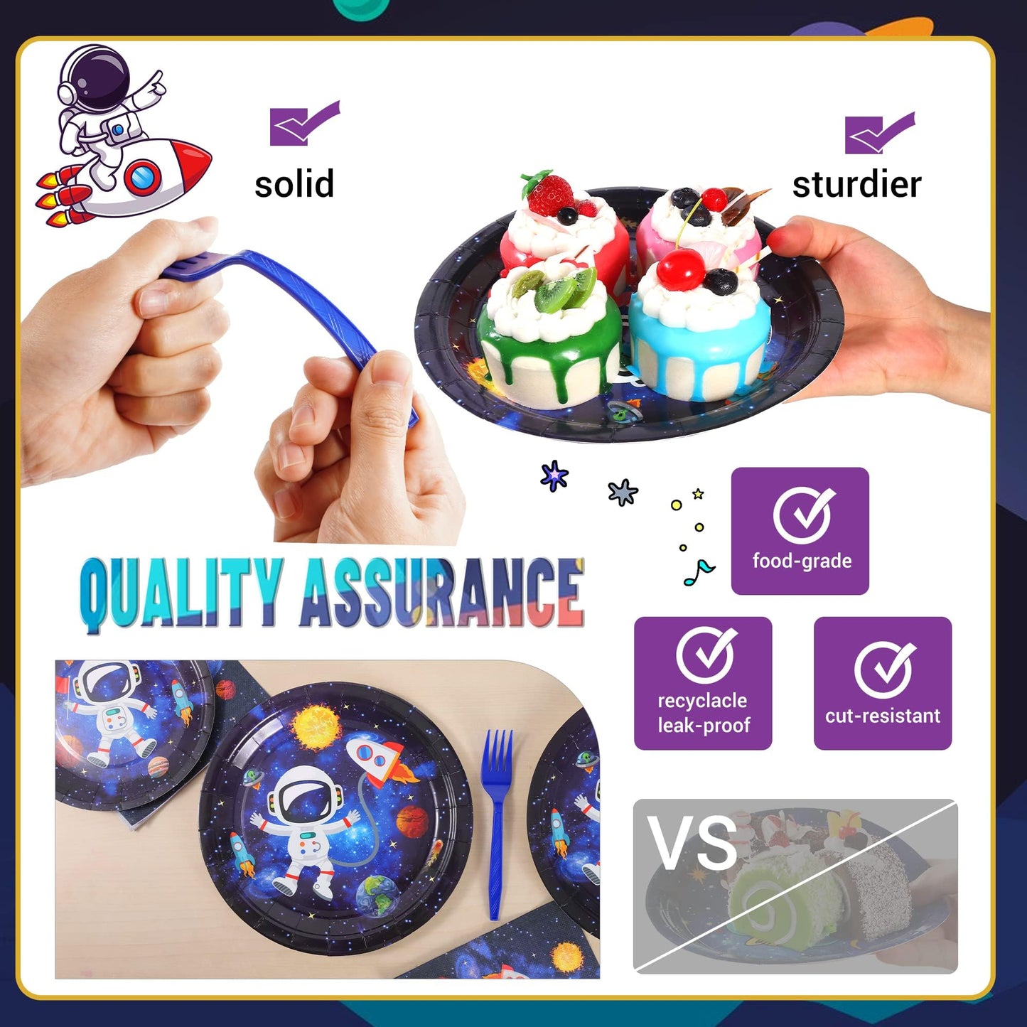 Scione 96 Pcs Outer Space Party Decorations Galaxy Party Tableware Set, Solar System Paper Party Plates Napkins Forks For 24 Guests, Kids Party Favors Space Themed Birthday Party Supplies
