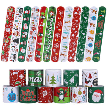 TAOVEN 48PCS Christmas Slap Bracelets, Xmas Slap for Christmas Party Favor Decoration (green,white,red)