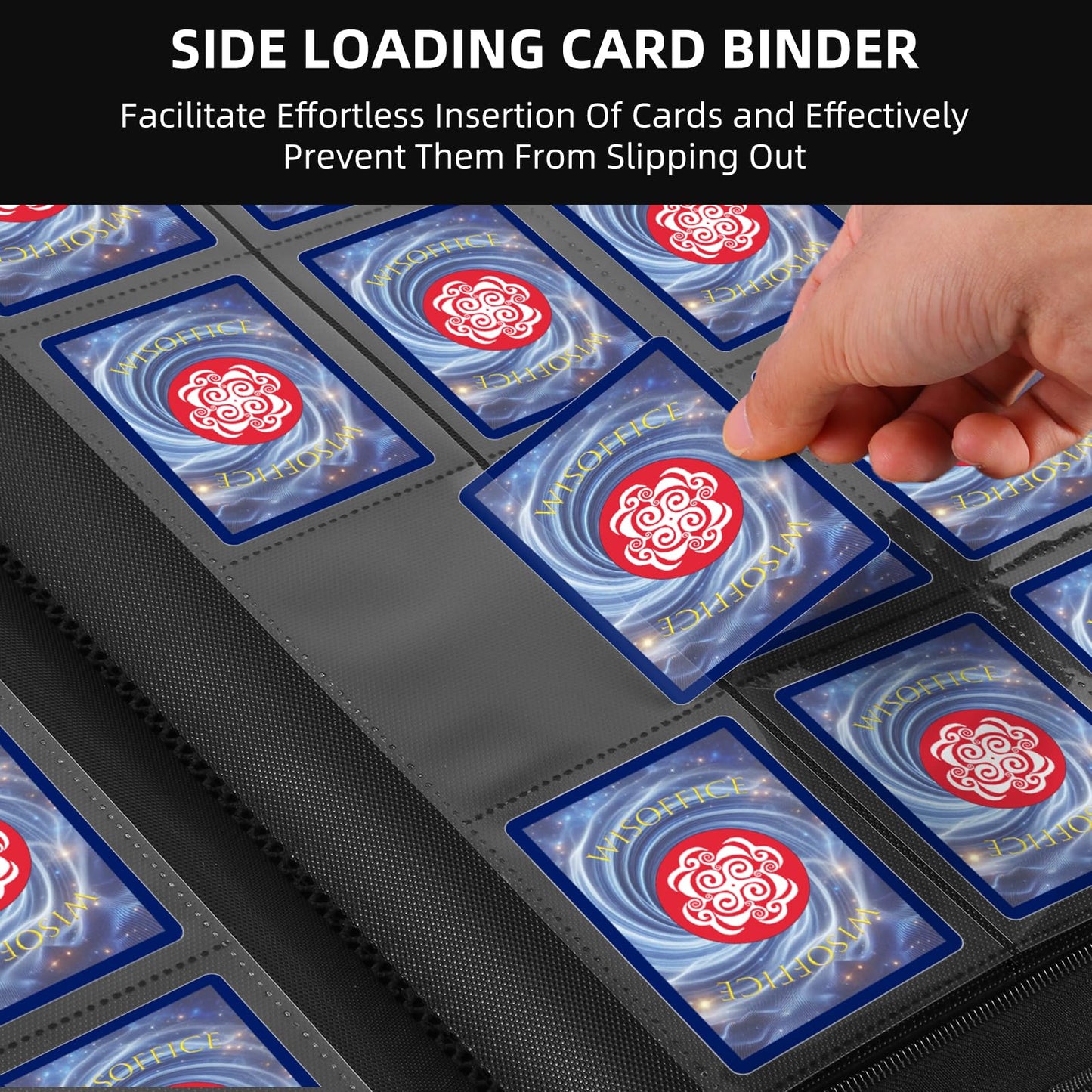 WisOffice Card Binder 1000 Pockets  enhanced PU Cover 16 Pocket Trading Card Binder  Ringless Side Loading Collection Album Holder for Lorcana  MTG  TCG  Sports&Games  Black