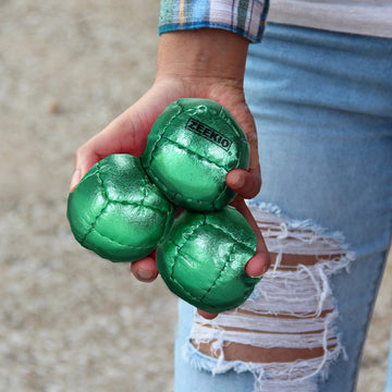 Zeekio Juggling Balls enhanced Galaxy - [Pack of 3]  Synthetic Leather  Millet Filled  12-Panel Leather Balls  130g Each  62mm  Metallic Green