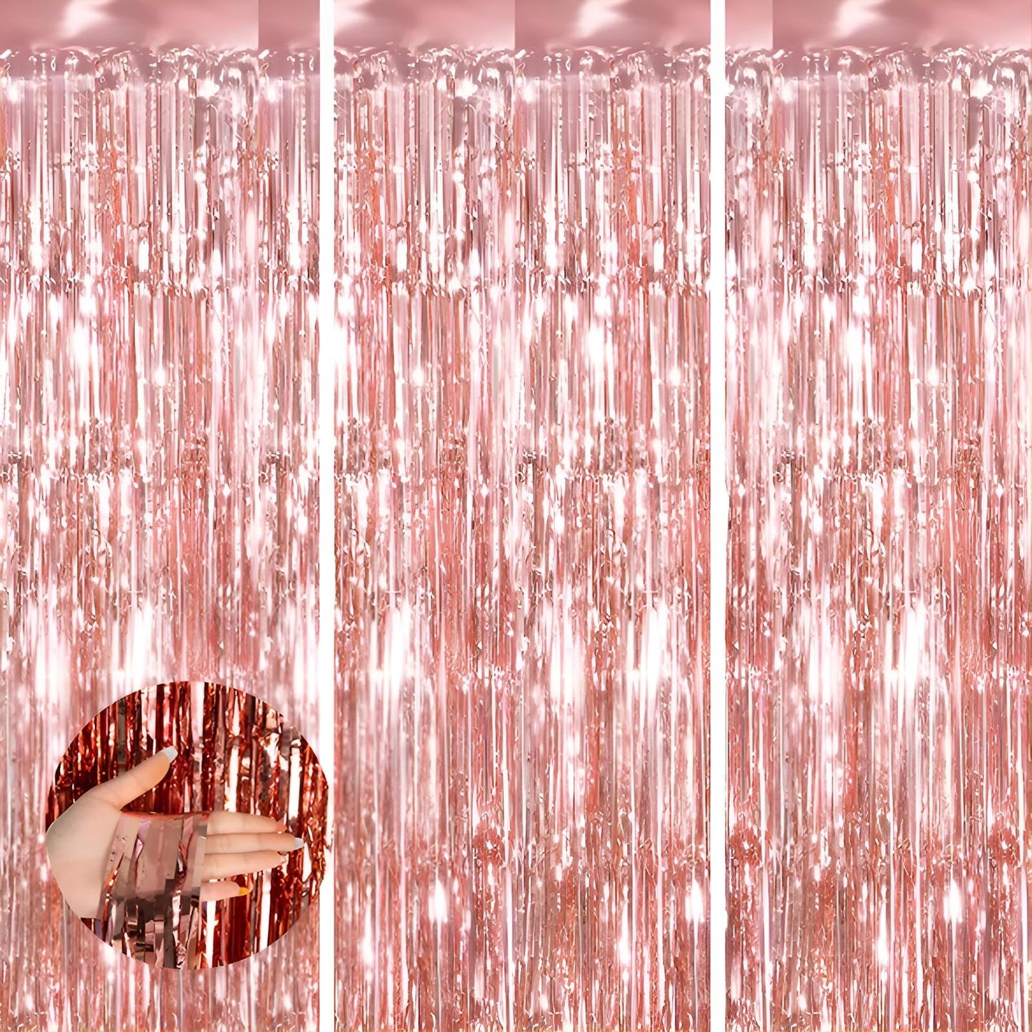 Keyali 3 Pack 3.3 * 8.3 ft Foil Curtain Metallic Tinsel Fringe Curtains Photo Booth Props Backdrop for Birthday Wedding Engageme