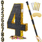 PCFING 20 Inch Number 4 Piata Gold Black with 30 Inch Piata Stick Blindfold Confetti for Man Women Kids Birthday Party Decoratio