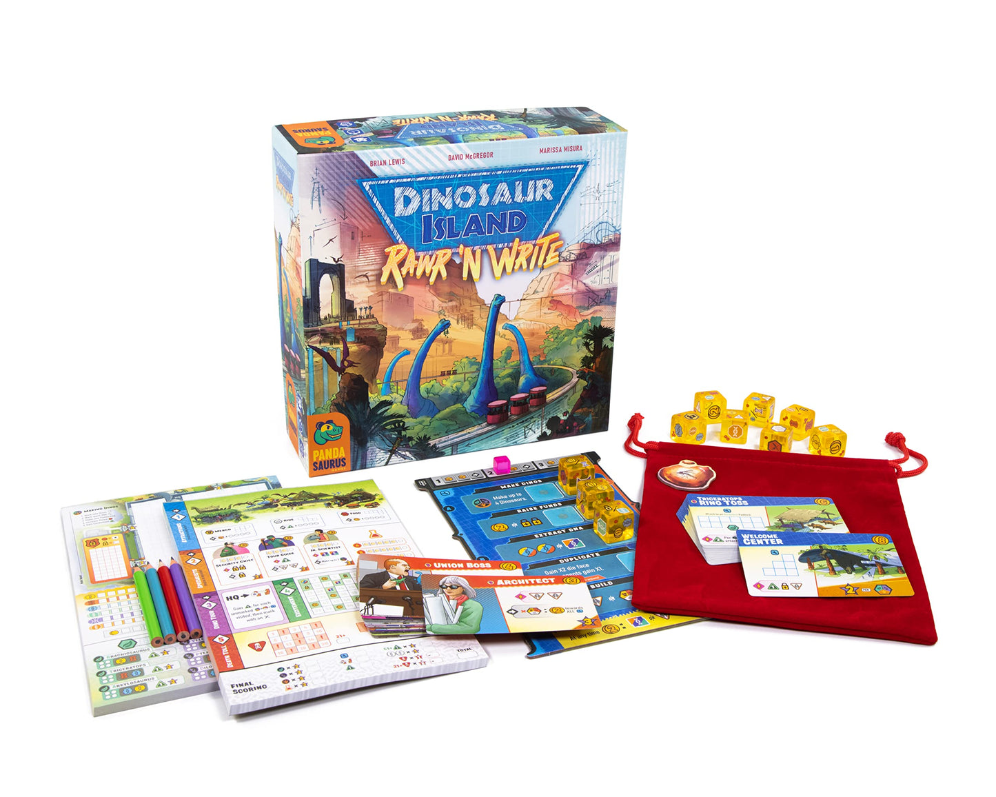 Pandasaurus Games Dinosaur Island Rawr and Write Board Game, Strategy Game for 1-4 Players, Ages 10+, Multicolor, Model PAN202107