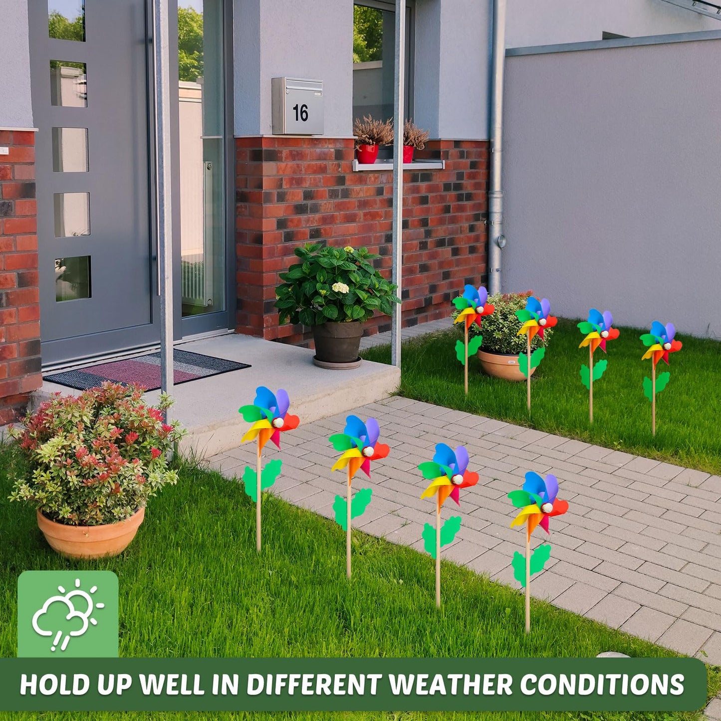 160 Pcs Rainbow Flower Pinwheels 9.84 Inch Plastic Colorful Windmills Garden Pinwheels Flower Wind Spinners With Wood Sticks For