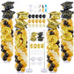 Gejoy 4 Sets Graduation Balloon Column Stand Kit with 314 Pcs Black Gold Latex Balloons 2025 Letters 6.5 ft Adjustable Metal Tub