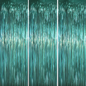 Voircoloria 3 Pack 3.3 x 6.6 ft Dark Green Foil Fringe Backdrop Curtains, Tinsel Streamers Party Decorations, Fringe Backdrop fo