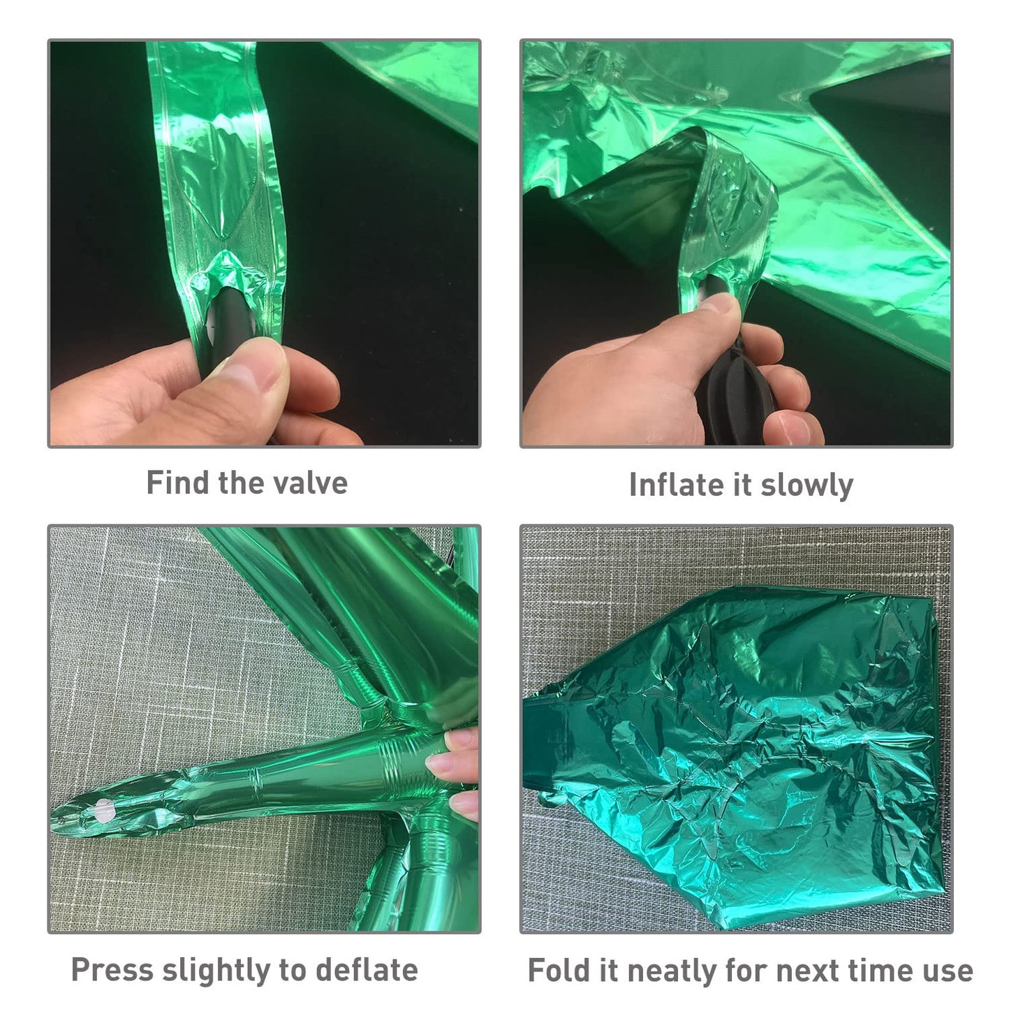 6 Pcs Green Star Foil Balloons One-Piece 14-Pointed Star Balloons 4D Starburst Cone Mylar Balloons 22Inch Christmas Birthday Wed