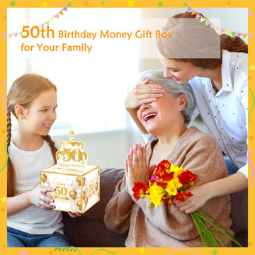 Meiidoshine 50Th Birthday Money Box For Cash Gift, Surprise Pull Out Money Gift Box With 100Pcs Transparent Bags - Fun Ways To Give Cash As A 50Th Birthday Gift For Girls Boys