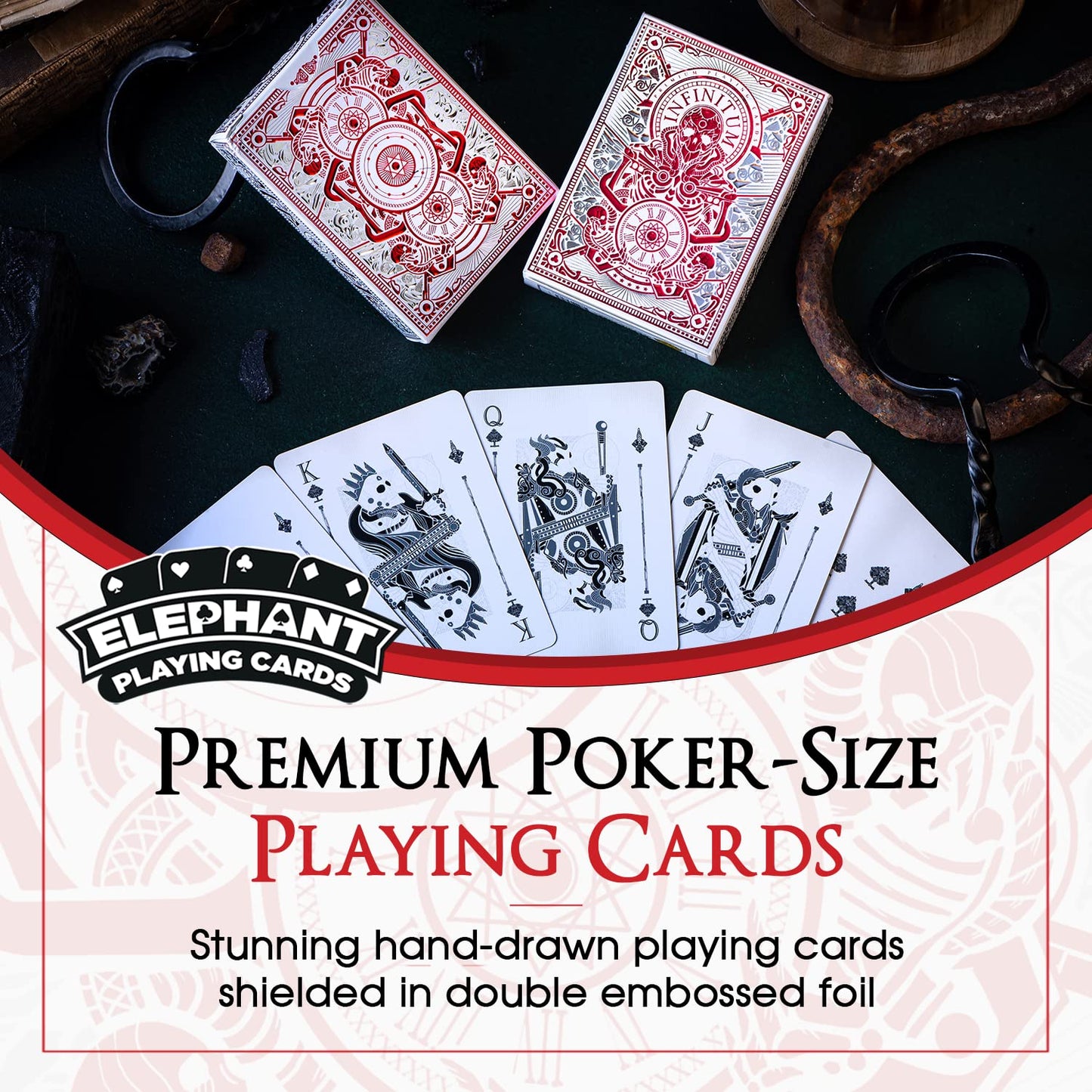 Infinitum Ghost White & Red Playing Cards  Deck of Cards with Free Card Game eBook  enhanced Card Deck  Cool game-style Cards  Unique Bright Colors for Kids & mature-themeds  Card Decks Games  Standard Size