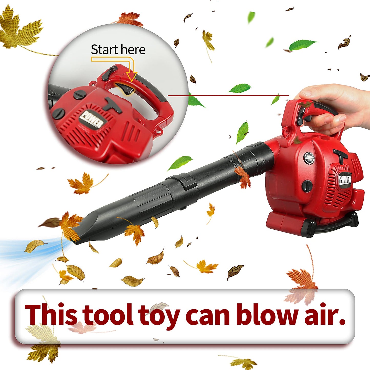 PROLOSO Kids Leaf Blower for Preschool Toddlers Outdoor Pretend Play Gardening Toy Tool Blow Air with Realistic Sounds
