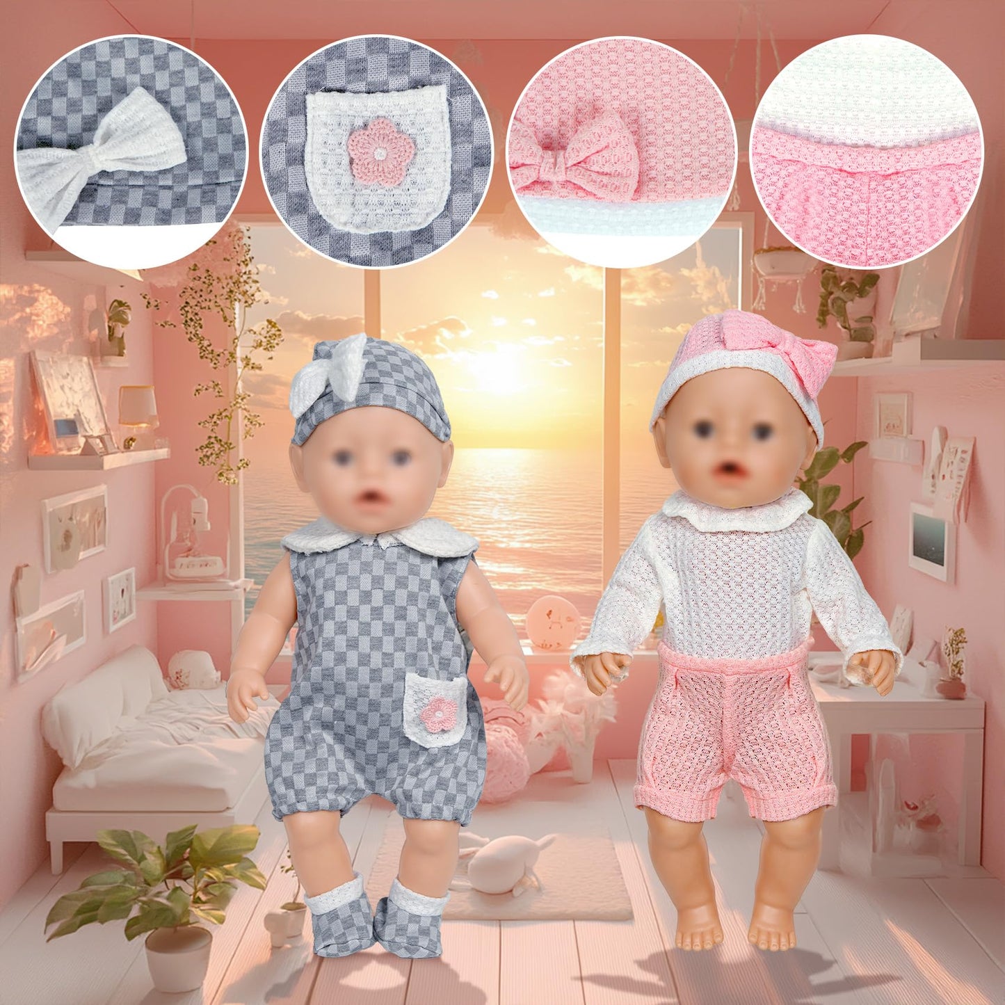 Baby Doll Clothes,14-18 Inch Doll Accessories Dress With Hats Socks Outfits Fits For 43Cm New Born/15 Inch Bitty/16 Inch Baby Dolls(7 Set )